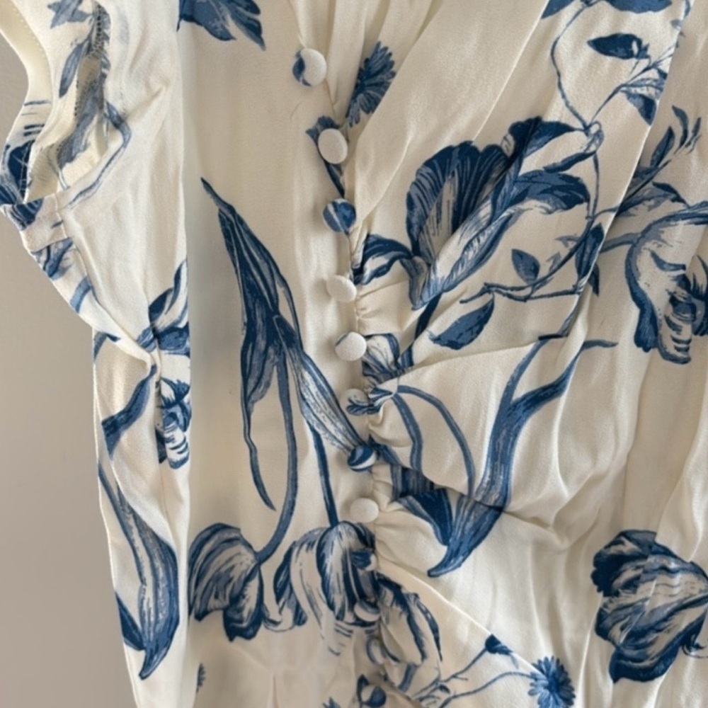 NWT Reformation Frasier Short Sleeve Midi Dress in Lise White Blue Size 18 - Picture 3 of 6